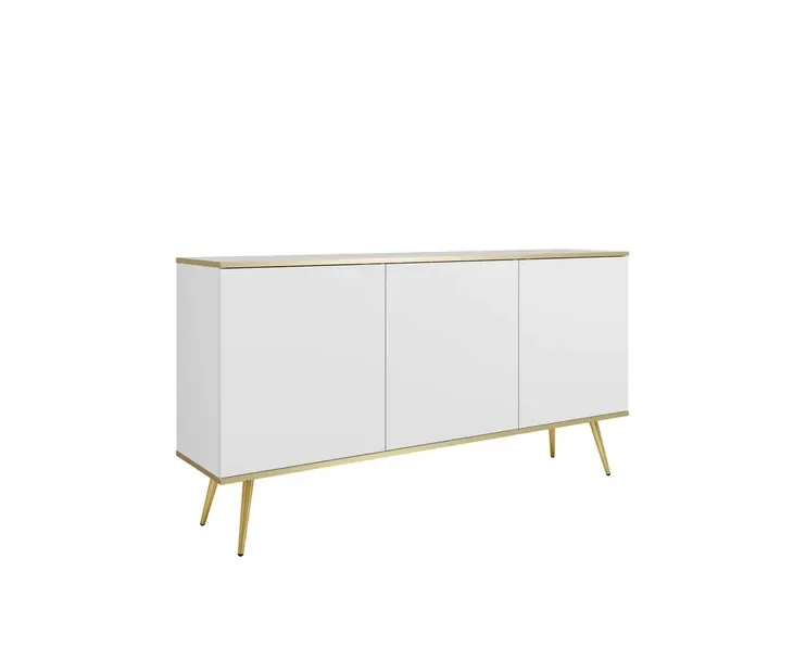 Komoda ORO 160 cm Biała Złote Wysokie Nóżki