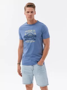Koszulki męskie - T-shirt męski bawełniany z nadrukiem - niebieski V3 S1732 - grafika 1
