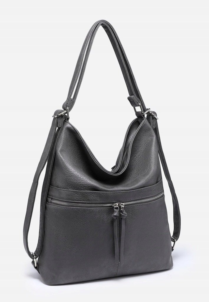 Stylowa Szara Torebka Damska Worek Shopper 2w1 Plecak LUIGISANTO