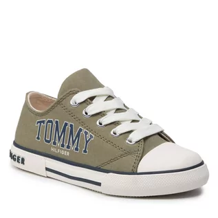 Trampki damskie - Tommy Hilfiger Trampki Low Cut Lace-Up Sneaker T3X4-32208-1352 M Military Green 414 - grafika 1