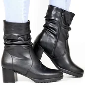 Botki damskie - Damskie Botki Skórzane na Obcasie Sergio Leone 25289 Czarne - miniaturka - grafika 1