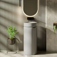 Umywalki - Massi Umywalka z konglomeratu wolnostojąca okrągła szara błyszcząca 85 x 40 cm RONA Grey Glow - miniaturka - grafika 1