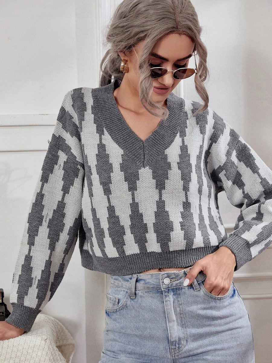 SHEIN SZARY DAMSKI SWETER Z DŁUGIM RĘKAWEM S V3A