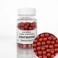 Dodatki do ciast w proszku - Posypka cukrowa PEREŁKI PERŁOWE CZERWONE 7 mm Sweet Decor, 40 g - miniaturka - grafika 1
