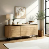Komody - Komoda do Salonu BECK 160 cm Dąb Trzydrzwiowa Ryflowana Nowoczesna - miniaturka - grafika 1