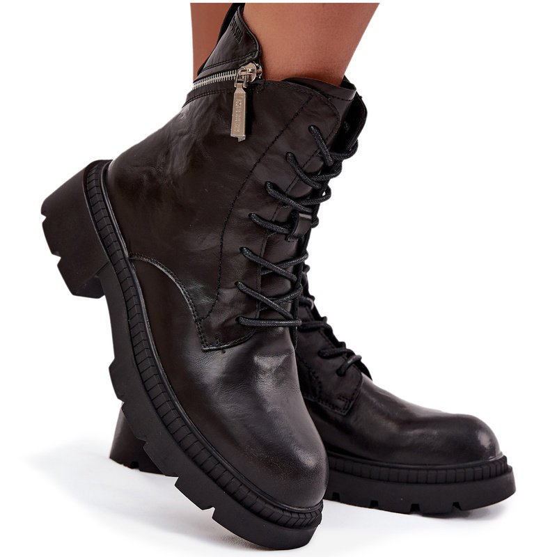 Skórzane Botki Workery Damskie Ocieplane Big Star SS274452 Czarne-38