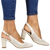 Czółenka - DAMSKIE CZÓŁENKA AŻUROWE NA SŁUPKU BEZ PIĘTY SERGIO LEONE 163 PERŁOWE - miniaturka - grafika 1