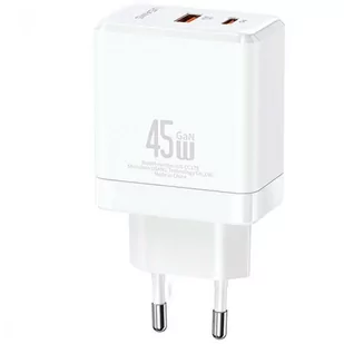 USAMS Ład. siec. 1xUSB-C+1xUSB 45W (only head) GaN PD3.0 +QC3.0 Fast Charging biały/white CC178TC02 (US-CC178) - Ładowarki do telefonów - miniaturka - grafika 1