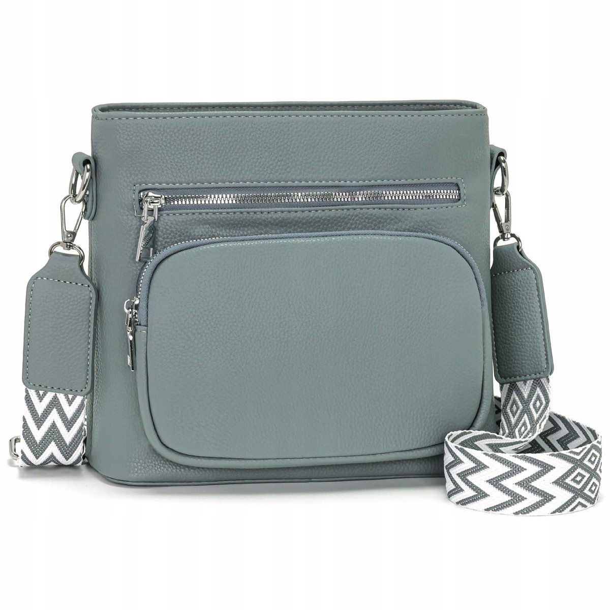 SNMOEC Torebka Damska Średnia Crossbody Skóra Vegan Szaroniebieska