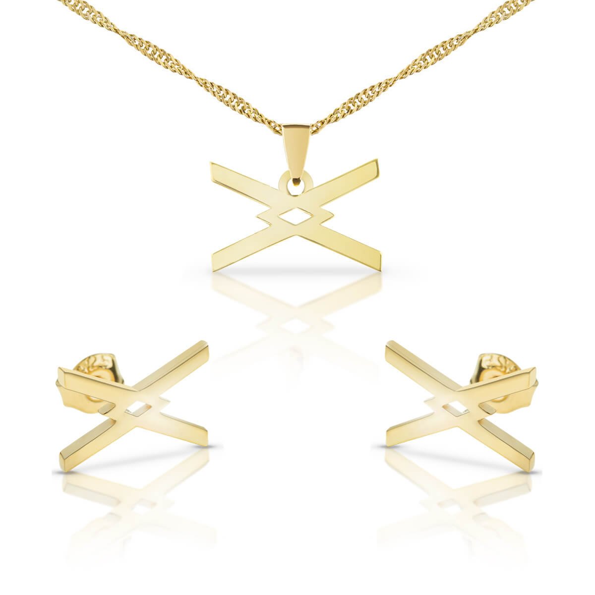 Komplet biżuterii srebrny pozłacany iksy