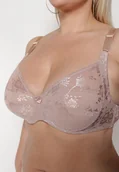 Biustonosze - Ciemnobeżowy Biustonosz z Koronki Full Cup z Regulowanymi Ramiączkami Dimela - miniaturka - grafika 1