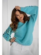 Swetry damskie - SWETER MARITA AŻUROWY RĘKAW LUŻNY KRÓJ POLSKI PRODUCENT J&K PREMIUM - TURKUS - ETNEE - miniaturka - grafika 1