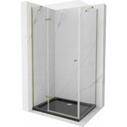 Kabiny prysznicowe - Mexen Roma kabina prysznicowa uchylna 120x80 cm, transparent, złota + brodzik Flat, czarny - miniaturka - grafika 1