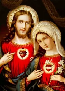 Wyklejanka Serce Jezusa i Maryi - Kolorowanki, wyklejanki - miniaturka - grafika 1