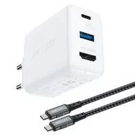 Ładowarki do telefonów - Acefast 2w1 ładowarka sieciowa GaN 65W USB Typ C / USB, adapter przejściówka HDMI 4K@60Hz (zestaw z kablem) biały (A17 white) - miniaturka - grafika 1