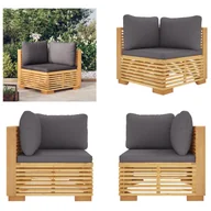 Sofy ogrodowe - vidaXL Narożna sofa ogrodowa z ciemnoszarymi poduszkami z litego drewna tekowego - Narożnik - Sofa - Sofa zewnętrzna - miniaturka - grafika 1