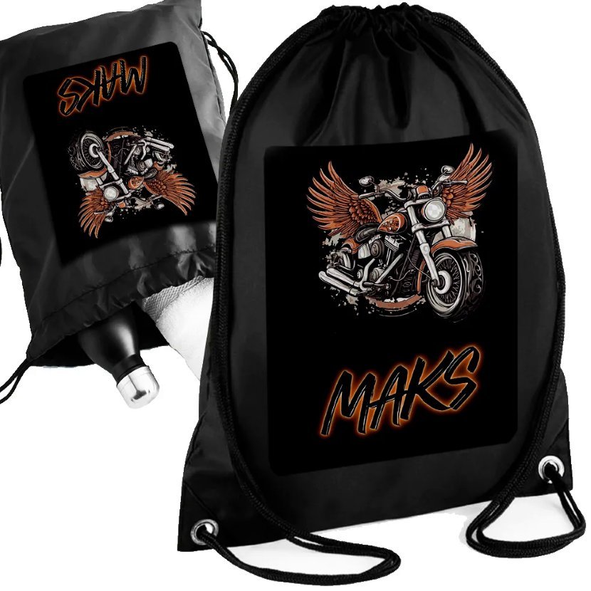 Czarny Worko-Plecak HARLEY CROSS MOTOR Twoje Imię Personalizowany Prezent