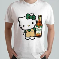 Koszulki męskie - BIAŁA KOSZULKA ŚMIESZNA T-SHIRT Z NADRUKIEM Hello Kitty ZATECKY PIWO - miniaturka - grafika 1