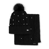 Czapki damskie - Zimowy komplet damski z perełkami czarny - miniaturka - grafika 1