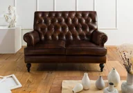 Sofy i kanapy - CHESTERFIELD Sofa #106 Brązowa skóra naturalna 140x84x94 cm - miniaturka - grafika 1