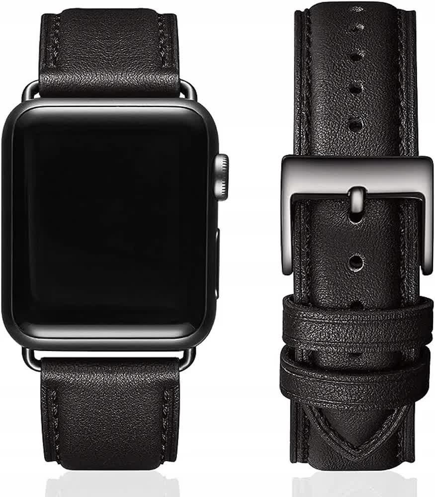 PASEK SKÓRZANY CZARNY DO APPLEWATCH 42/44/45mm