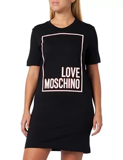 Sukienki - Love Moschino Damska sukienka z krótkim rękawem, regularny krój, czarna, 40 (DE), czarny, 40 - grafika 1