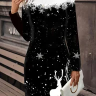 Sukienki - TEMU Navidad Jesień i Damska Sukienka z Nadrukiem Świątecznym, Czarna z Długimi Rękawami, Uniwersalna Obcisła Sukienka na Imprezy, Domowe Ubrania i - miniaturka - grafika 1