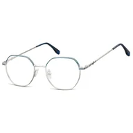 Okulary korekcyjne, oprawki, szkła - Damskie Oprawki korekcyjne sześciokątne okulary zerówki 905D srebrny/granatowy - miniaturka - grafika 1