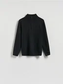 Swetry męskie - Reserved - Sweter z rozpinanym golfem - czarny - miniaturka - grafika 1