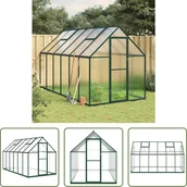 Szklarnie ogrodowe - The Living Store Szklarnia z ramą fundamentową Zielona 334x169x195 cm Aluminimum - miniaturka - grafika 1