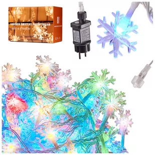 Lampki LED łańcuch płatki śniegu 10m 100LED multikolor - Oświetlenie świąteczne Lampki LED łańcuch płatki śniegu 10m 100LED multikolor - Oświetlenie świąteczne - miniaturka - grafika 1