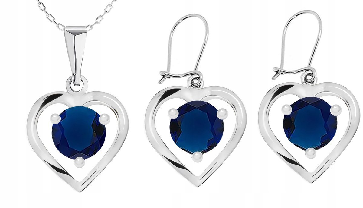 Komplet Biżuterii Serca Z Niebieskimi Cyrkoniami