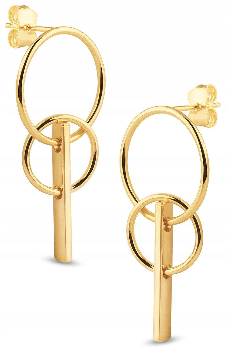 ZŁOTE KOLCZYKI WISZĄCE NA SZTYFT GEOMETRYCZNE 585