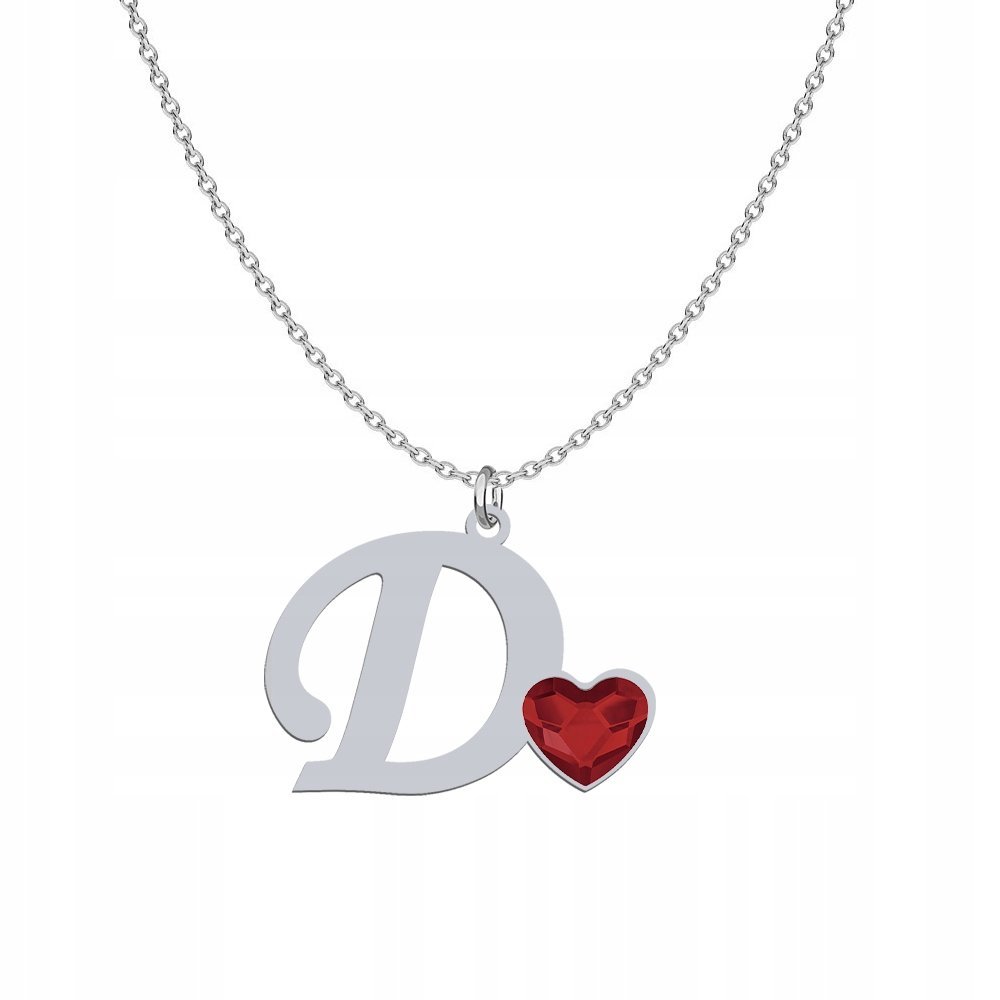 Srebrny Naszyjnik LITERA D z sercem DEDYKACJA GRAT