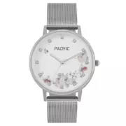 Zegarki damskie - Srebrny damski zegarek z kwiatami i kryształkami PACIFIC X6182-01 - miniaturka - grafika 1