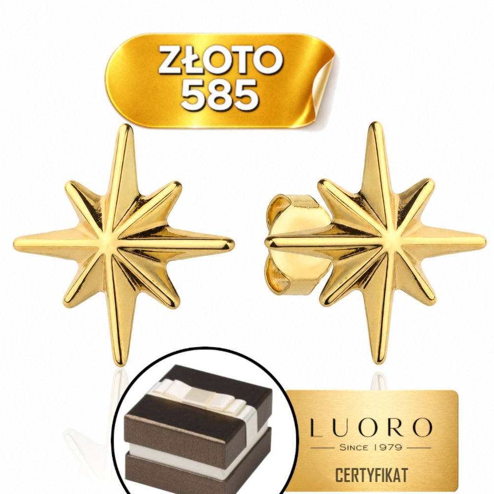 KOLCZYKI ZŁOTE 585 14K GWIAZDA POLARNA 12 MM LEKKIE SZTYFT PREZENT