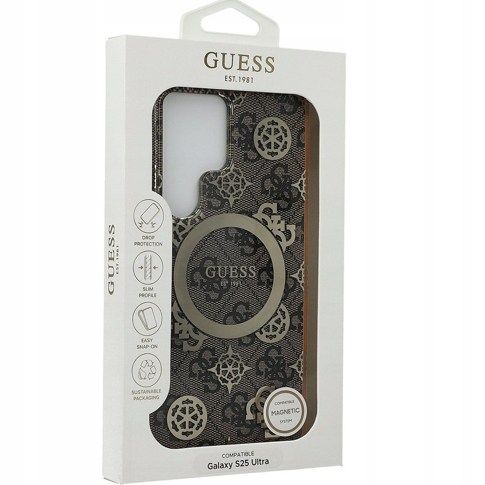 Guess Etui 4G Electroplated Peony MagSafe do Galaxy S25 Ultra, brązowe