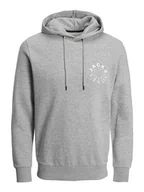 Bluzy męskie - JACK & JONES Męska bluza z kapturem Jjwarrior Sweat Hood, Jasnoszary melanż / nadruk: mały, M - miniaturka - grafika 1