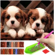 Malowanie po numerach - Haft Diamentowy ARTULIO, Obraz DIY 5D, Diamond Painting, Mozaika diamentowa 30x40cm (Dwa urocze szczeniaki ) + zestaw akcesoriów - miniaturka - grafika 1