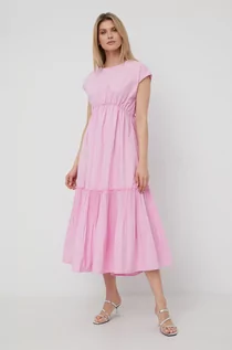 Sukienki - Beatrice B Beatrice B sukienka kolor różowy midi rozkloszowana - grafika 1