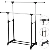 Wieszaki i stojaki - Wieszak na ubrania buty teleskopowy podwójny stojak z kółkami - miniaturka - grafika 1