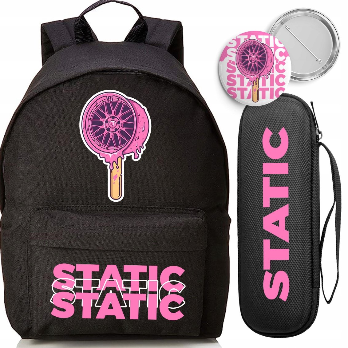 Zestaw Szkolny Plecak Organizer Pin Static Do Szkoły Stylowy Modny