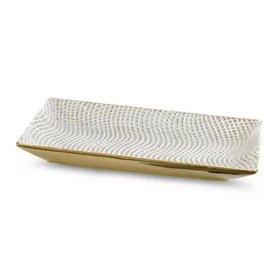 Patera Ceramiczna Verda 35X20X4 Biała + Złota - Tace i patery - miniaturka - grafika 1