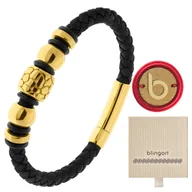 Bransolety męskie - Bransoletka męska SKÓRZANA pleciona ZATRZASKOWA ST - miniaturka - grafika 1