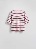 Koszulki i topy damskie - Reserved - T-shirt regular w paski - pastelowy róż - miniaturka - grafika 1