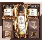 Zestawy upominkowe - Kosz prezentowy zestaw herbat, syrop i konfitury. Pudełko prezentowe - miniaturka - grafika 1