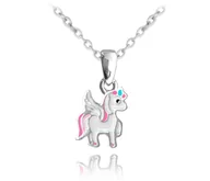 Naszyjniki - MINET Świecący kolorowy naszyjnik srebrny JEDNOROŻEC - miniaturka - grafika 1