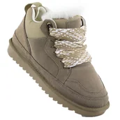 Botki damskie - Skórzane botki damskie ocieplane sneakersy z futerkiem beżowe Vinceza 97963 - miniaturka - grafika 1