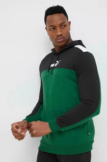 Bluzy męskie - Puma bluza męska kolor zielony z kapturem wzorzysta - grafika 1