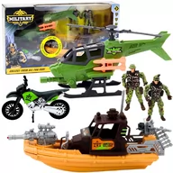 Samochody i pojazdy dla dzieci - Zestaw Militarny Łódź zwiadowcza Motor Helikopter Wojsko Żołnierze Figurki - miniaturka - grafika 1